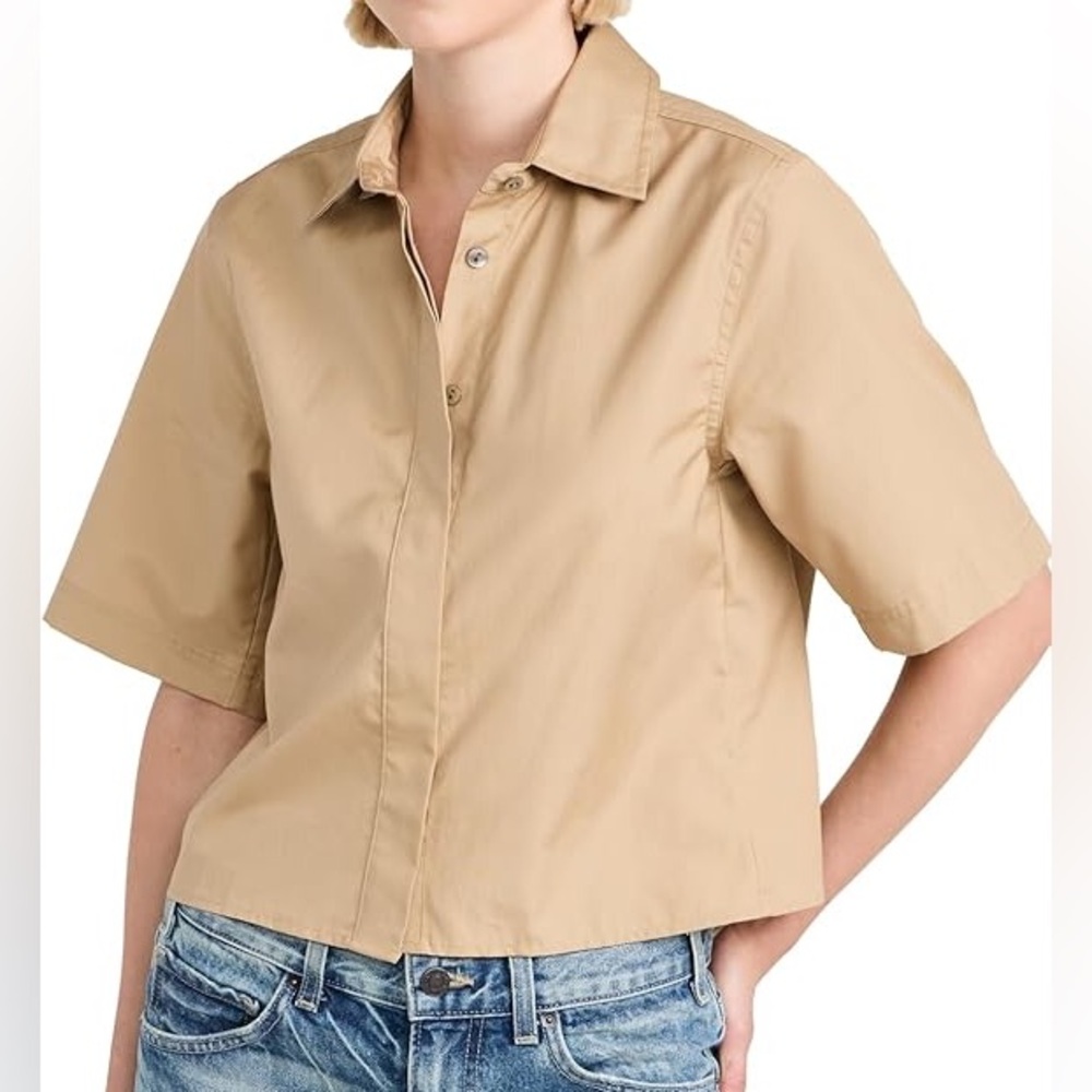 Vince cotton short sleeve cropped shirt in cliffside